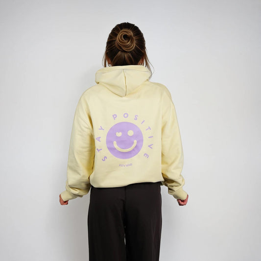 Stay Positive. Boxy Hoodie in Butter Yellow.