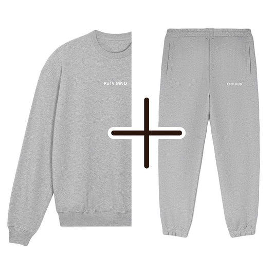 PSTV MND Boxy Bundle Sweatshirt & Basic Pants - Soft Cloud Grey