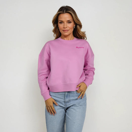 Optimist. Crewneck in Playful Bubblegum.