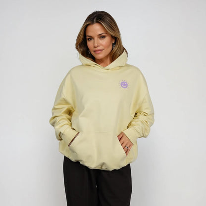Stay Positive. Boxy Hoodie in Butter Yellow.