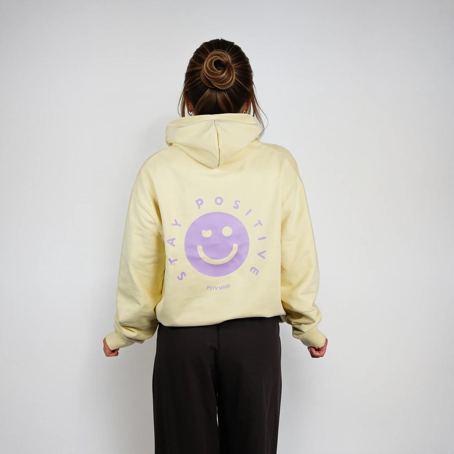 Stay Positive. Boxy Hoodie in Butter Yellow.
