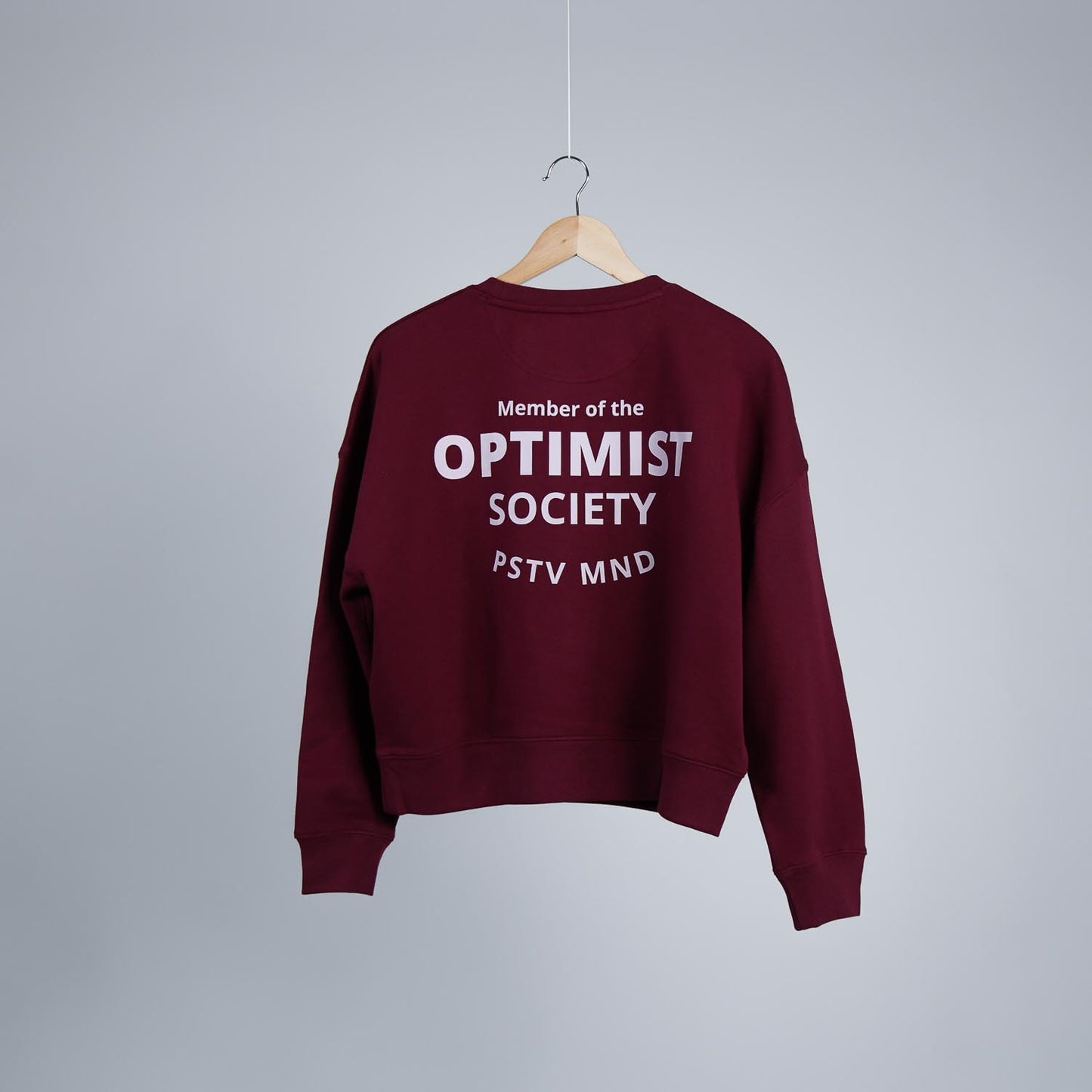 Member of the Optimist Society. Crewneck in Rich Wine Red